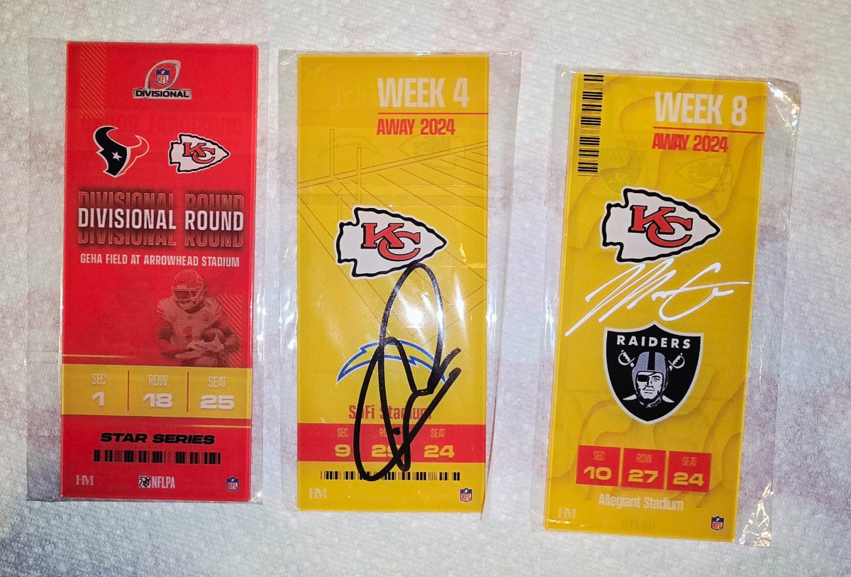 KC CHIEFS Commerative Tickets Autographed Various Players
